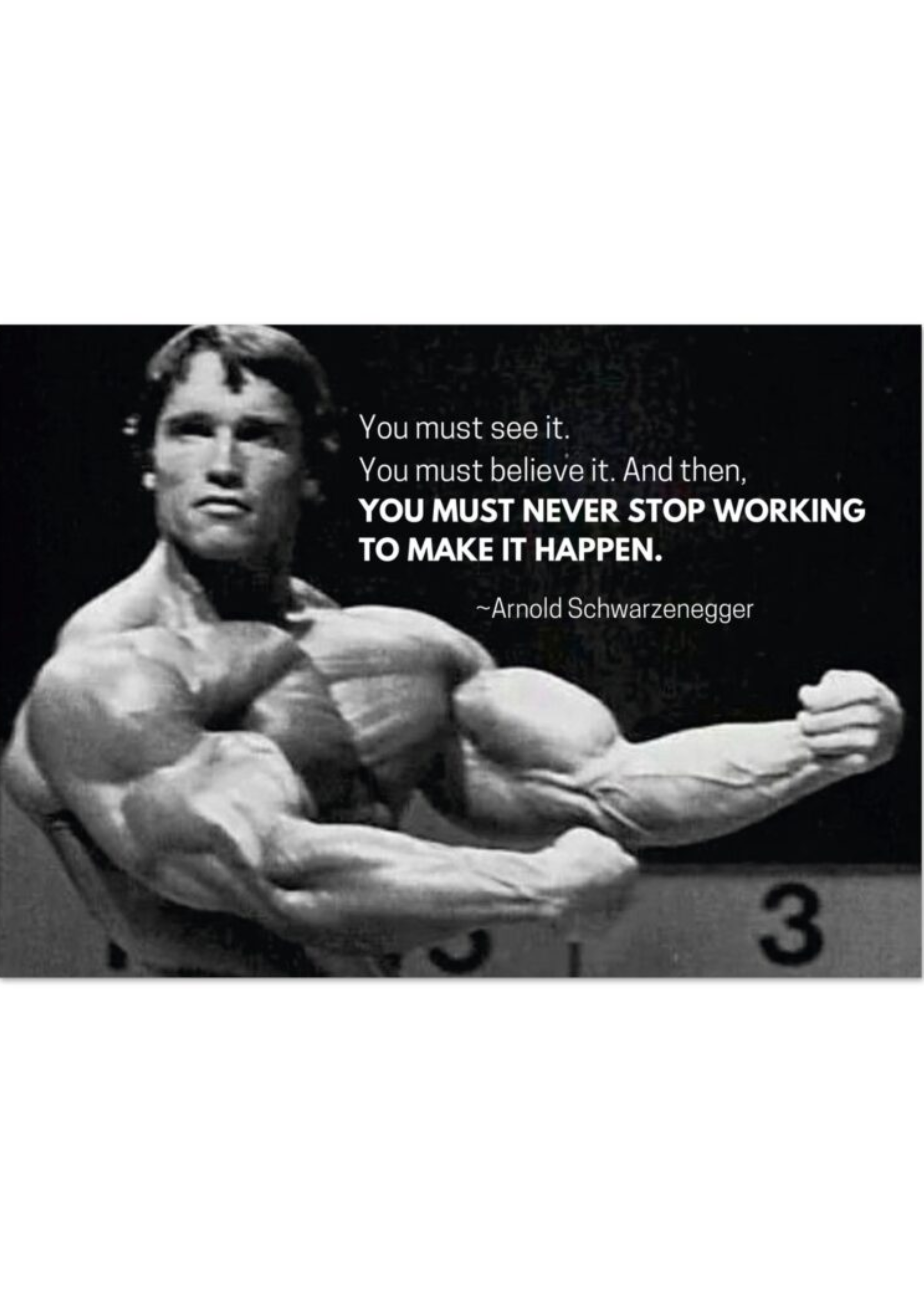 “You must see it. You must believe it. And then  you must never stop working to make it happen. ” – Arnold Schwarzenegger | Premium Matte Poster.